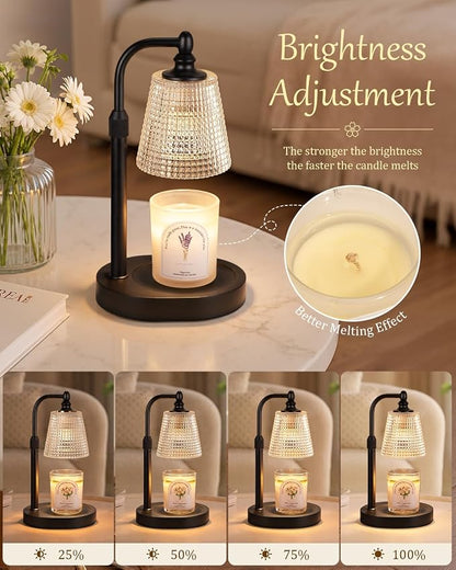 Hong-in Candle Warmer Lamp with Timer Dimmer, Birthday Gifts for Women, House Warming Gifts for New Home, Vintage Room Decor, Adjustable Height Candle Lamp, Wax Warmer for Scented Jar Candles, Black
