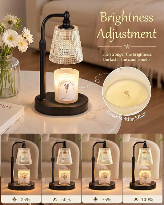 Hong-in Candle Warmer Lamp with Timer Dimmer, Birthday Gifts for Women, House Warming Gifts for New Home, Vintage Room Decor, Adjustable Height Candle Lamp, Wax Warmer for Scented Jar Candles, Black