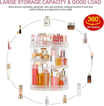 360 Rotating Makeup Organizer, DIY Adjustable Cosmetics Organizer[Patented Product], Professional Acrylic Make Up Caddy Shelf Storage Perfume, Lipsticks, Makeup Brushes or Accessories (Transparent)