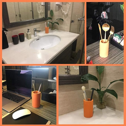 Fast-Drying Diatomite Toothbrush Holder - Bathroom Countertop Organizer Stand for Toothpaste, Makeup Brushes, Razors & Accessories (Orange)