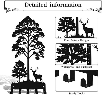 Key Holder for Wall, Metal Key Holder Hooks Organizer Rack, Key Organizer Wall Decorative with 5 Hooks for Entryway, Front Door, Hallway, Bedroom, Office (12 Inches, Deer, Tree)