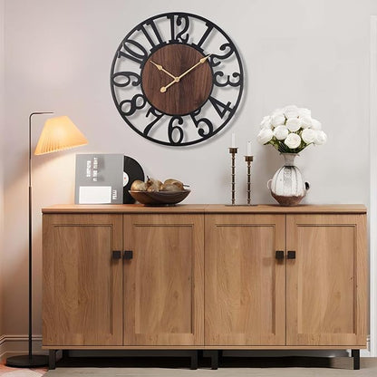 Vantic 32 Inch Large Wall Clock, Arabic Numeral Wood Oversized Wall Clocks for Living Room Decor, Farmhouse, Bedroom and Kitchen, Completely Silent, Non Ticking, Battery Operated