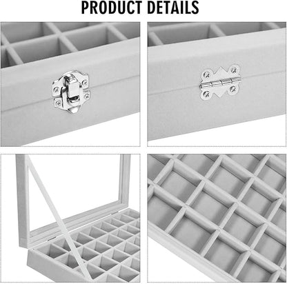 Vicoter Velvet Jewelry Tray 48 Compartments Jewelry Display Organizer with Transparent Cover Rings, Earrings, Necklaces, Pendants Storage Box for Girls, Wives, Mothers, Women