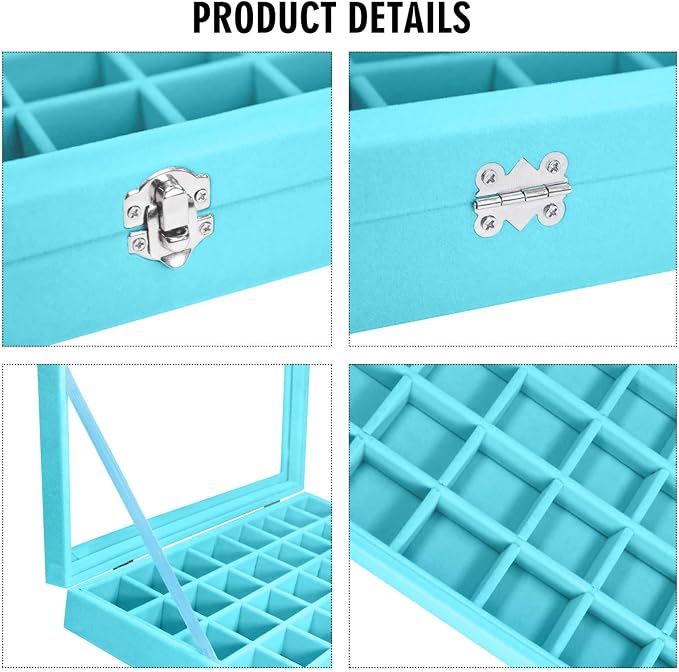 Vicoter Velvet Jewelry Tray 48 Compartments Jewelry Display Organizer with Transparent Cover Rings, Earrings, Necklaces, Pendants Storage Box for Girls, Wives, Mothers, Women