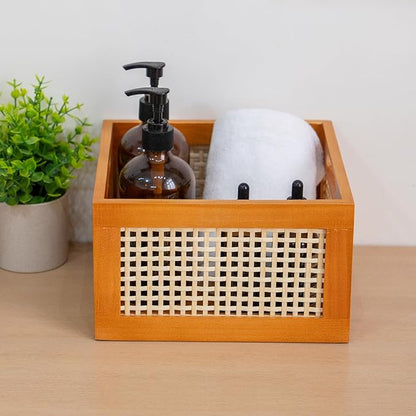 JLKIMZVO Wood Frame Storage Basket Storage Cubes Basket Organizer for Home and Office Closet（size：Middle