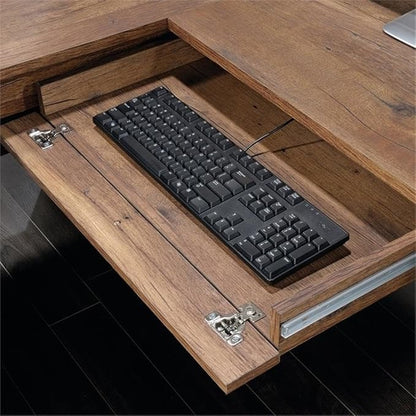 Pemberly Row Home Office L Shaped Corner Desk with Computer Tower Storage and Letter/Legal File Drawer, Vintage Oak
