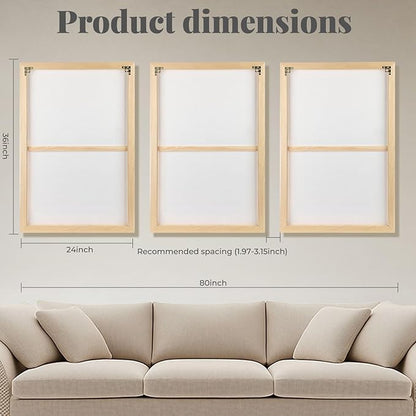 Framed 3D Textured Boho Neutral Abstract Wall Art for Living Room, 3 Piece Mid Century Modern Artwork for Walls, Creamy White Brown Relief Sculptures for Bedroom Hallway Wall Decor 20x30 In