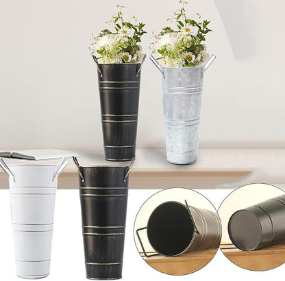 Metal Umbrella Stand Holder, Durable Freestanding Umbrella Rack Multi Functional Rustic Floral Bucket Floor Vase, Organizer for Entryway Porch Indoor Home Office (White)