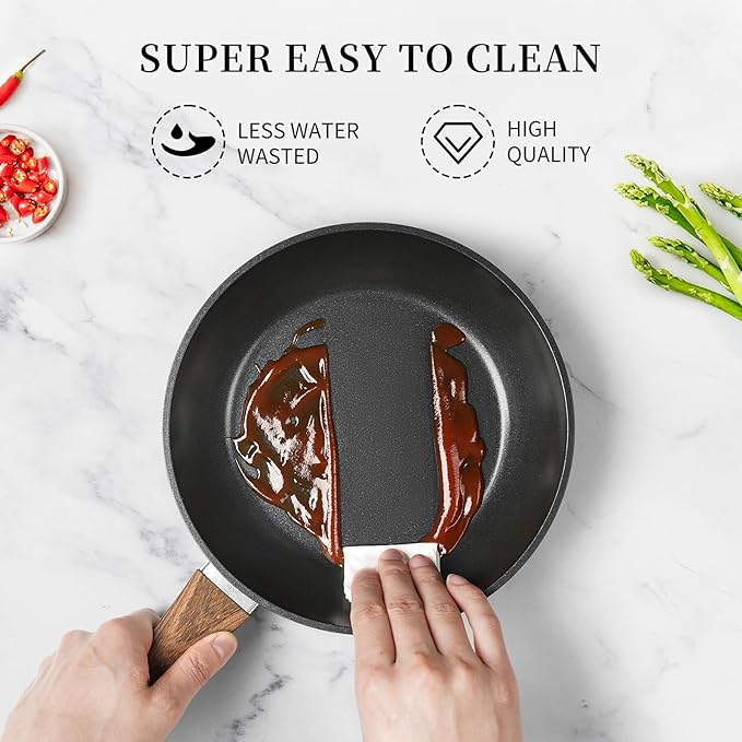 Frying Pan Nonstick - 9.5 Inch Frying Pan,Non Stick Skillet Egg Omelette Pan, Black Nonstick Non Toxic Cooking Pan,Oven Safe, Induction Compatible, PFOA Free