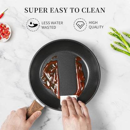 Frying Pan Nonstick - 9.5 Inch Frying Pan,Non Stick Skillet Egg Omelette Pan, Black Nonstick Non Toxic Cooking Pan,Oven Safe, Induction Compatible, PFOA Free