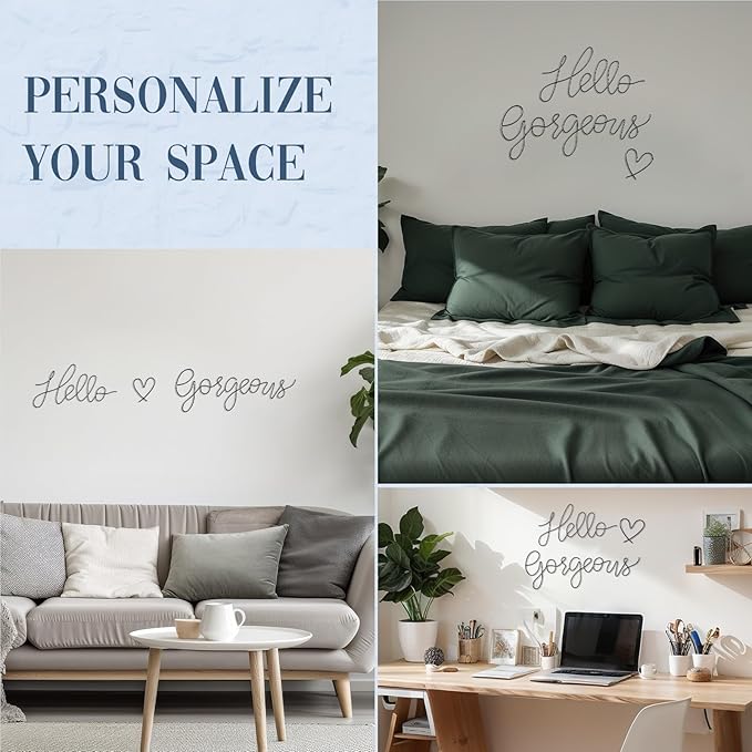 Hicarer Hello Gorgeous Metal Wall Art Decor Minimalist Decoration Metal Hello Gorgeous Decorative Sign for Living Room Office Bedroom Hotel Home Wall Decoration(Black,Fashion Style)