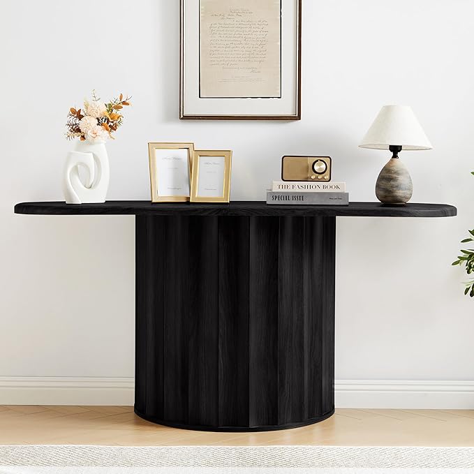 Fluted Console Table, 59'' Narrow Wooden Sofa Tables Behind Couch, Modern Entryway Table with Storage Curved Accent Table for Hallway, Living Room, Entrance, Foyer (Black)