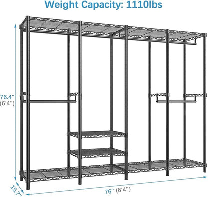 VIPEK V40C Covered Clothes Rack Heavy Duty Clothing Rack with Cover, Custom Freestanding Closet Portable Wardrobe Closet for Bedroom, Large Black Coset Rack with Grey Upgarded Polyester Cover