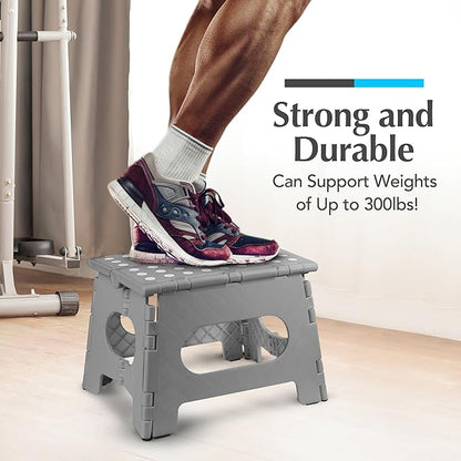 Handy Laundry Folding Lightweight Step Stool - Sturdy Enough to Support Adults - Opens Easy with One Flip - Great for Kitchen, Bathroom or Bedroom (Grey - 9 Inch)