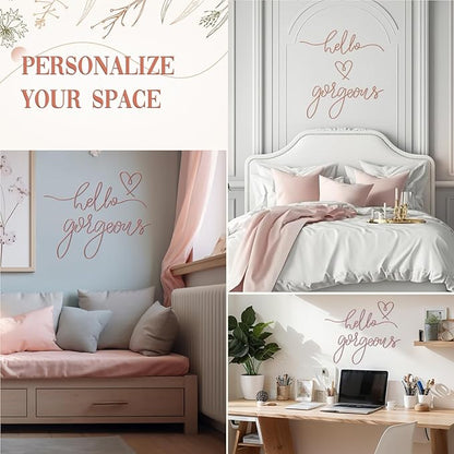 Hicarer Hello Gorgeous Metal Wall Art Decor Minimalist Decoration Metal Hello Gorgeous Decorative Sign for Living Room Office Bedroom Hotel Home Wall Decoration(Rose Gold,Classic Style)
