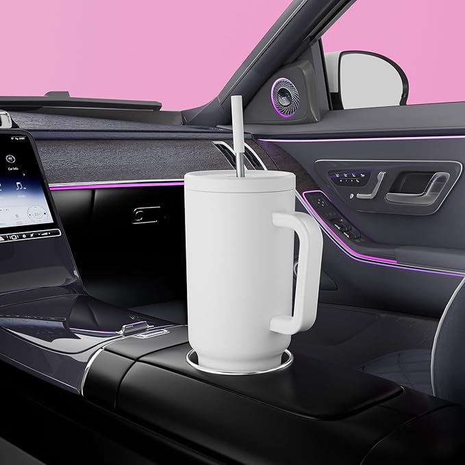 Meoky 40 oz Tumbler with Handle and Straw: Stainless Steel Insulated Tumbler with Lid and Straw - 100% Leak Proof Tumbler for Car Cup Holders - Travelers Commuters Workers, White