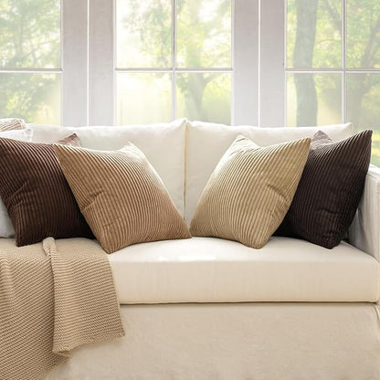 MIULEE Boho Farmhouse Throw Pillow Covers 20x20 Inch Set of 4 Rustic Mordern Neutral Cushion Covers Soft Corduroy Nordic Home Decor for Couch Bed Sofa Living Room Dark Brown