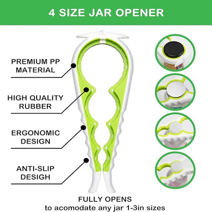 Jar Opener for Weak Hands, Seniors with Arthritis, 5 in 1 Multi Function Bottle Opener Lid Opener For Arthritic Hands with Non Slip Rubber Jar opener Gripper Pad(green)