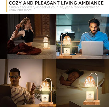 TOACSUCP Candle Warmer Lamp with 3 Bulbs, Adjustable Height Dimmable Candle Warmer with Timer, Compatible with Large Jar Candles, Flower Candle Warmer with Charming Gift Box Ribbon(Light Yellow)