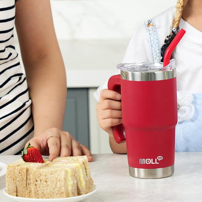 Travel Coffee Mug with Handle 16 oz Stainless Steel Double Wall Vacuum Insulated Tumbler Cup with Lid and Straw (Baby Blue)