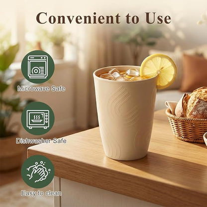 12oz Wheat Straw Cups Set of 6, Alternatives to Plastic Cups Reusable, Unbreakable Drinking Glasses, Microwave & Dishwasher Safe Drinking Cup, Small Water Cup for Kitchen, Party (Multicolor)