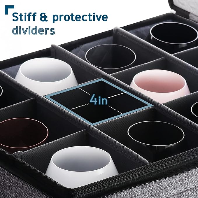 Wine Glass Storage Box with Dividers, 2 Pack Stackable Stemware Storage Cases, Service of 24 Glassware Storage Containers, Quilted China Storage Containers for Moving and Seasonal Storage, Grey