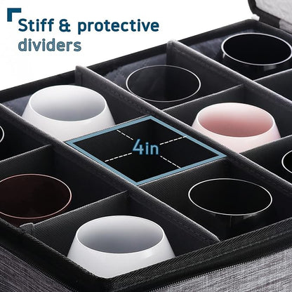 Hearth & Harbor Wine Glass Storage Box with Dividers, Quilted and Stackable Stemware Storage Cases, Service of 12 Glass China Container Hard Shell for Moving and Organization, Grey