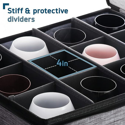 Fine China Storage Containers Hard Shell, 6 Piece Dish Storage Containers, Stackable Plate Storage Containers, Coffee Mug Storage and Wine Glass Storage Box with Dividers, Quilted Dish Organizers