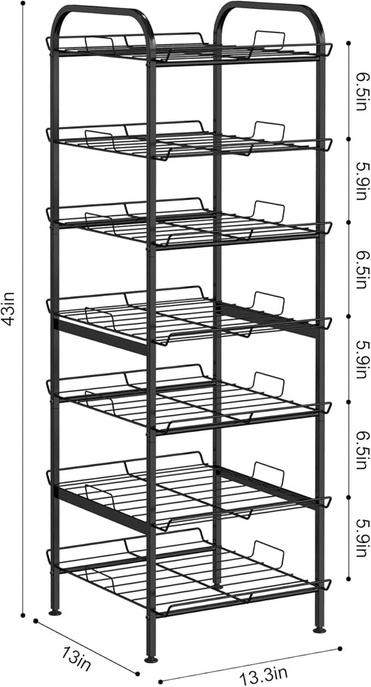 BTY Water Bottle Organizer 7 Tier Freestanding Water Bottle Storage Organizer Metal Bottle Rack Holder Stand Shelf for Kitchen Pantry Food Storage (Black)