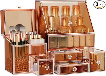 Youdepot Glass Makeup Storage for Vanity and Bathroom Countertop – Large Cosmetic Display Case and Skincare Storage Solution