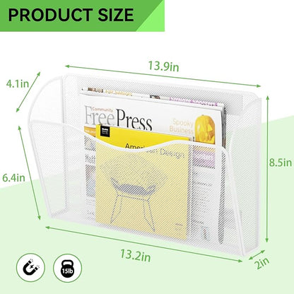 Magnetic File Holder - Heavy Duty Wall File Organizer for Refrigerator & Whiteboard - Strong Magnet Mail Holder & Magazine Rack, No Drilling Document Storage Basket for Office Cabinet