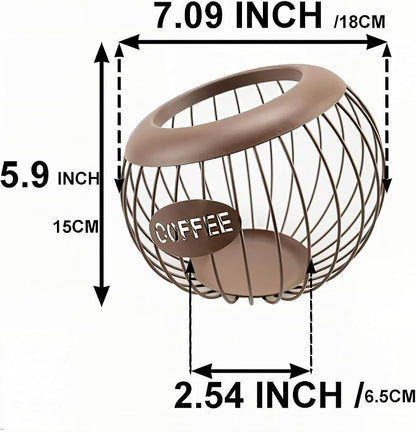 Brown Coffee Pod Holder Basket Compatible with Nespresso Vertuo & K-Cup, Metal Wire Coffee Capsule Organizer for Countertop Storage, Holds Up to 30 Vertuo Pods or 18 K Cups