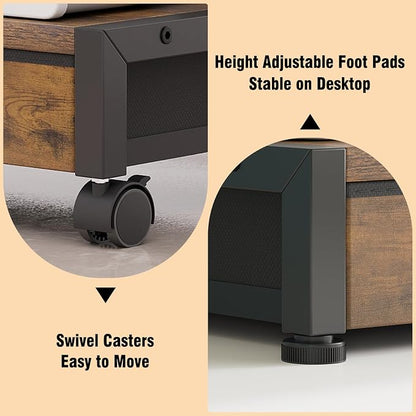 VENNQD 2-Tier Desktop Printer Stand with 2 Fabric Drawers, Prtiner Table with Storage Shelf, Desk Organizer for Home Office,3D Printer,Fax Machine,Scanner (Brown, 2 Tier)