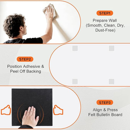 Large Cork Board, Black Bulletin Board 36"x 24", 6 Pack Felt Wall Tiles with 35 Pcs Pushpins, Pin Boards for Office, Home & Classroom