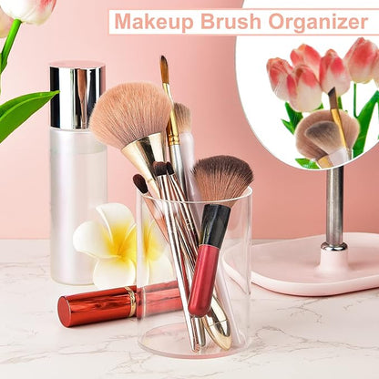 4 Pieces Clear Acrylic Pen Holder Round Acrylic Pencil Cup Clear Makeup Bush Holder Acrylic Desktop Stationery Organizer for Office School Home Desk Accessories (4 Pack, Round)