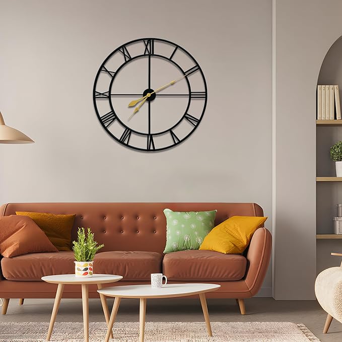 Blorple 36inch/91cm Large Wall Clocks for Living Room Decor,Wall Clocks Battery Operated,Metal,Decorative,Analog,Silent, Non Ticking,Extra Large Wall Clock (Iron Roman Numerals, 36 inches)