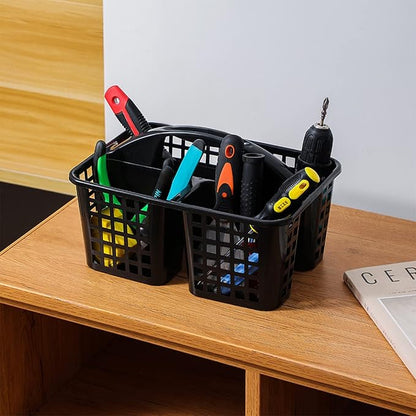 JiatuA Portable Shower Caddy Basket with Compartments Cleaning Supplies Organizer with Handle Plastic Storage Divided Tool Bin for Bathroom, Bedroom, Kitchen, College Dorm, Garden, Under Sink, Black