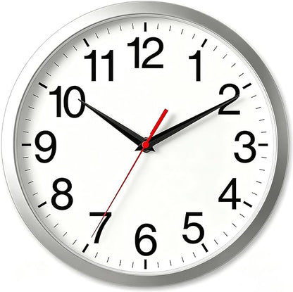 Rohioue Wall Clock Modern 8 Inch Battery Operated Silent Non Ticking Small Analog Clock Decorative for Living Room Office Home Bedroom Kitchen Bathroom(Silver)