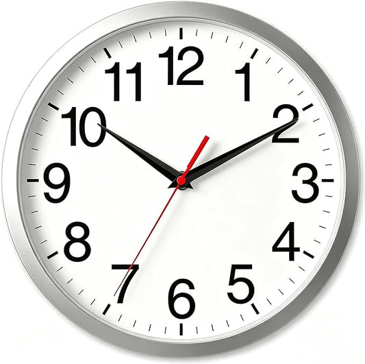 Rohioue Wall Clock Modern 8 Inch Battery Operated Silent Non Ticking Small Analog Clock Decorative for Living Room Office Home Bedroom Kitchen Bathroom(Silver)