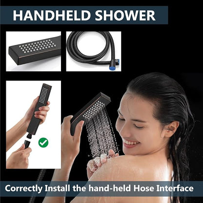 Aolemi Shower Faucet Set Rain Shower System with Handheld Spray Bathroom Shower Combo Rough-in Valve and Shower Trim Kit Included Oil Rubbed Bronze 16 Inch Wall Mount Shower Head