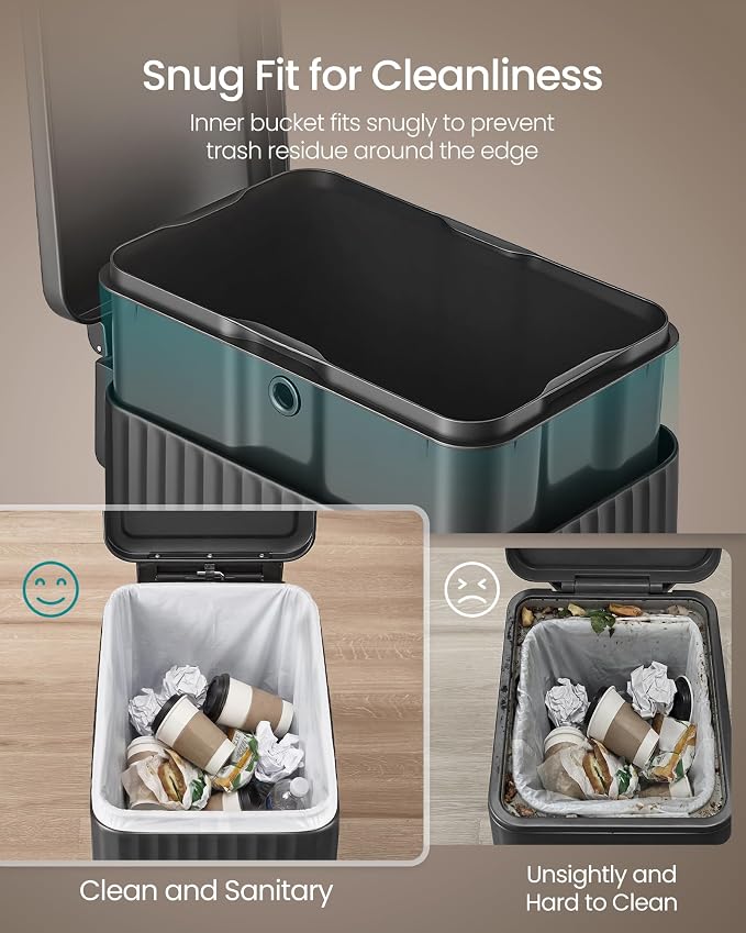 SONGMICS Trash Can, 13 Gallon (50 L) Slim Garbage Can for Kitchen, with Soft-Close Lid, Pedal, Removable Inner Bucket, Stainless Steel, 15 Trash Bags, Space-Saving, Ink Black ULTB350BZ01