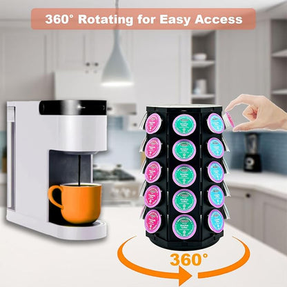K Cup Coffee Pod Holder Storage Carousel Organizer Stand Compatible with 40 K-Cup Pods(Black-002)