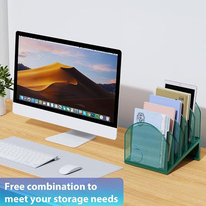 gianotter Desktop File Organizer, Desk Organizer with 5 Compartments, Paper Organizer for Desk, Workspace Organizers for Office Supplies (Green, Inclined Style)