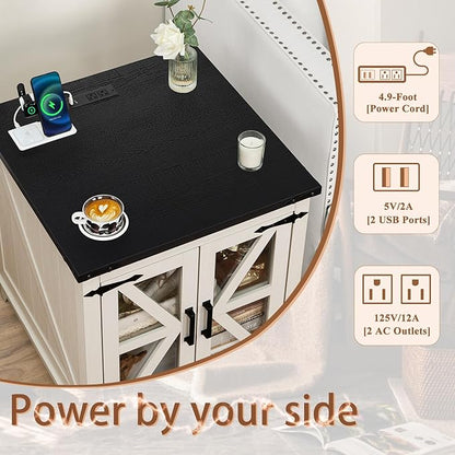 Farmhouse Coffee Table Sets 3 Pieces, Large End Side Tables with Charging Station and Coffee Table with Hidden Storage Compartment, White Living Room Table Set, Wood Furniture Sets for Home Office