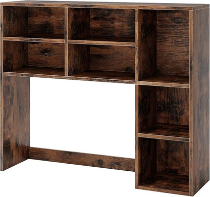 Desk Hutch, Desktop Shelf with 7 Shelves, Desk Bookshelf w/Anti-Toppling Devices, Wood Table Top Bookshelf Organizer, Small Desk Shelf for Study, Office, Dorm (Rustic Brown, 7 Shelves)