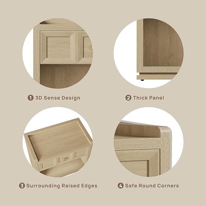 SICOTAS Night Stand Set 2, 26" Wide Nightstands with Drawer, Large Queen Size Nightstands Set of 2, Modern Bedside Table for Bedroom, Side End Table (Coastal Oak, 26 Inch)