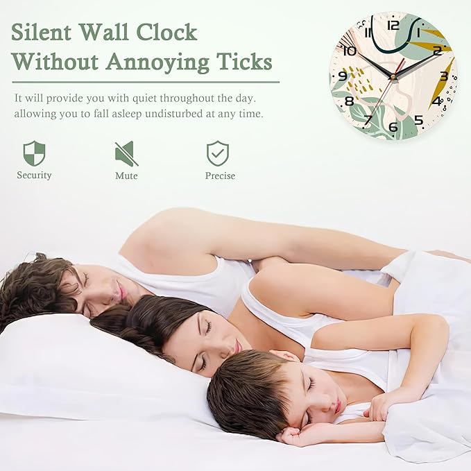 Wall Clocks,Boho Wall Clock Decorative,Abstract Leaf Kitchen Wall Clocks Battery Operated - 10 Inch Round Bathroom Wall Clock Silent Non-Ticking
