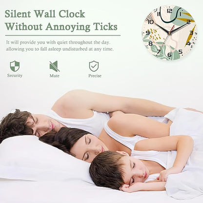Wall Clocks,Boho Wall Clock Decorative,Abstract Leaf Kitchen Wall Clocks Battery Operated - 10 Inch Round Bathroom Wall Clock Silent Non-Ticking