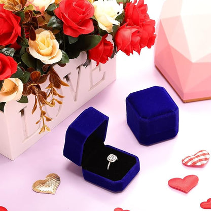 Junkin 24 Pieces Christmas Velvet Ring Box Earring Jewelry Display Box Ring Case for Xmas Wedding Engagement Birthday Proposal and Anniversary 2.13 x 1.97 x 1.65 Inch(Blue)