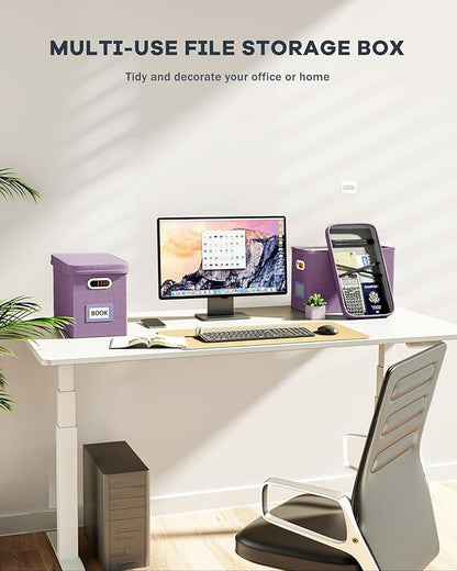 Oterri File Organizer with Lid, Hanging Filing Box with Mesh Pocket, Document Organizer for Letter Files, Portable Storage Box for Office & Home (1 PCS, Taro Purple)